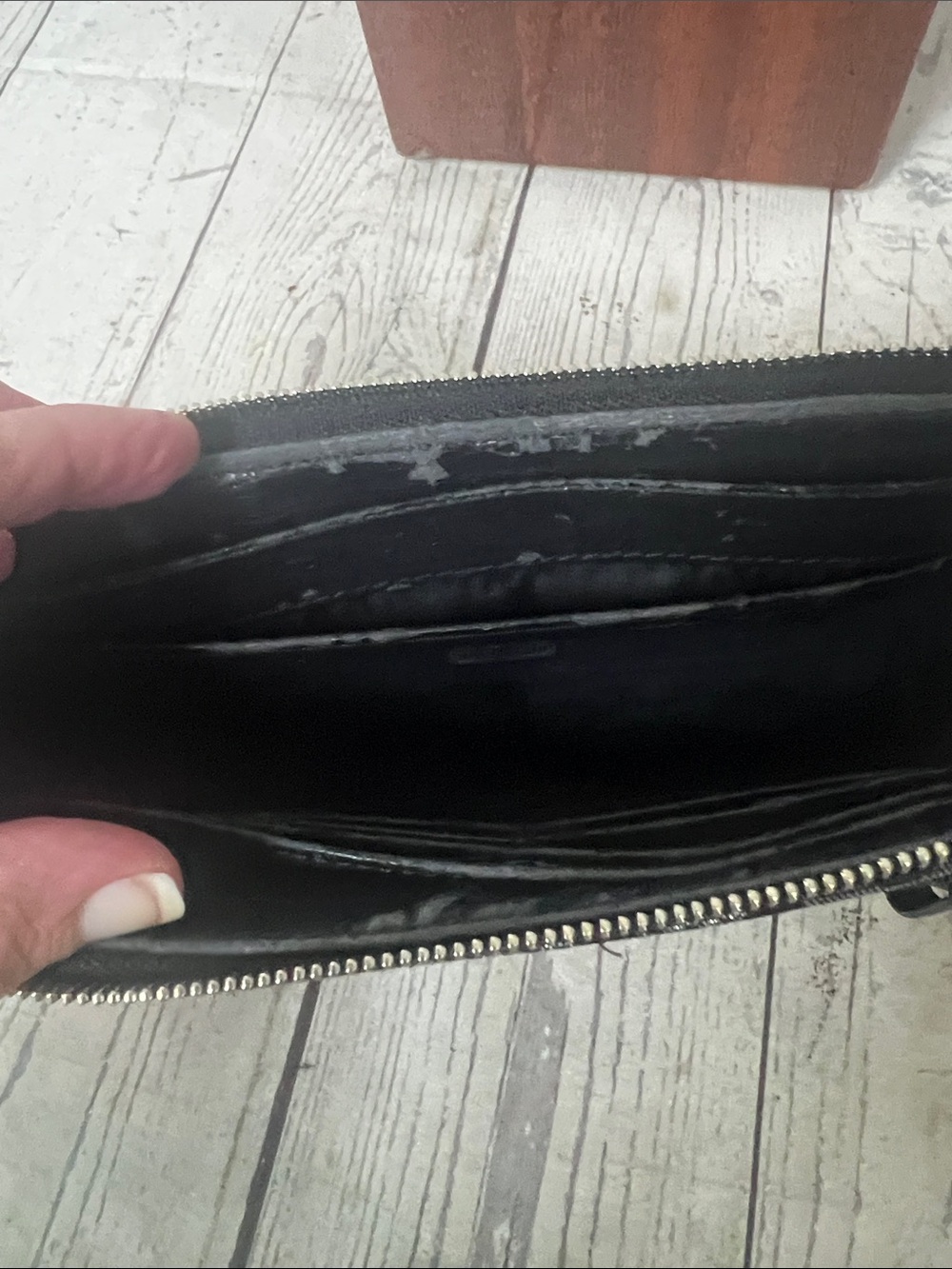 Coach Black Silver Signature Monogram Canvas Stripe Wristlet Wallet Metallic - Picture 7 of 15